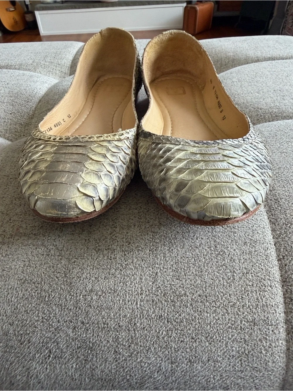 Frye Snake Embossed Gold Ballet Flats Leather Slip-On Size 10